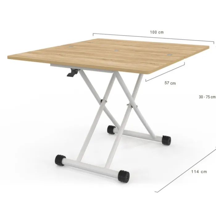 Table basse relevable en table à manger industrielle avec plateau façon hêtre