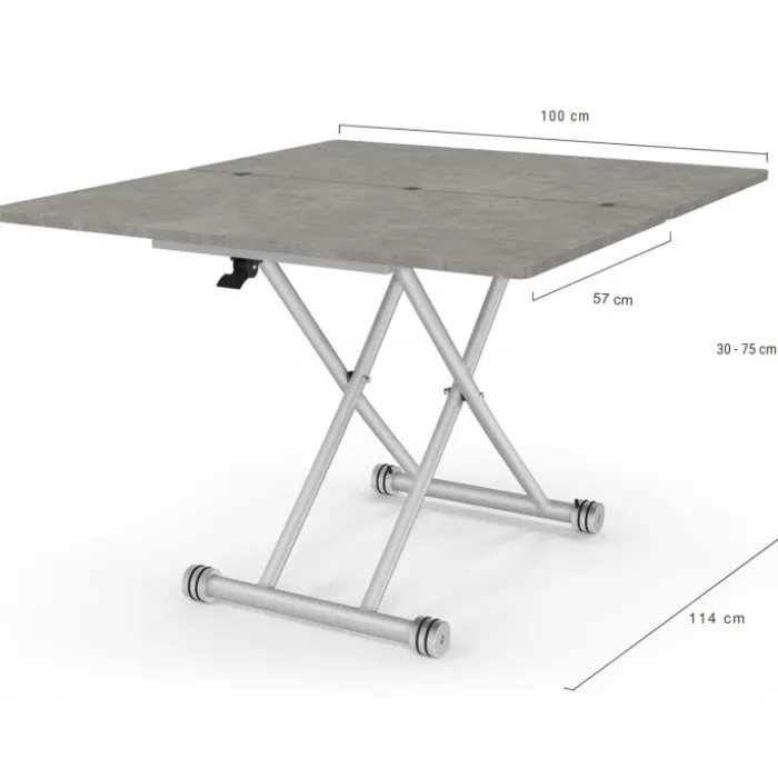 Table basse relevable en table à manger moderne avec plateau effet béton