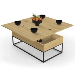 Table basse relevable industrielle rectangulaire convertible en table à manger