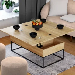Table basse relevable industrielle rectangulaire convertible en table à manger