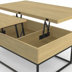 Table basse relevable industrielle rectangulaire convertible en table à manger