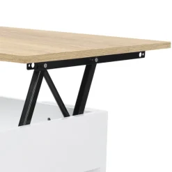 Table basse relevable rectangulaire bois blanc et imitation hêtre