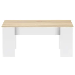Table basse relevable rectangulaire bois blanc et imitation hêtre