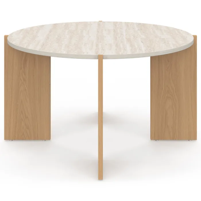 Table basse ronde 73 cm effet travertin
