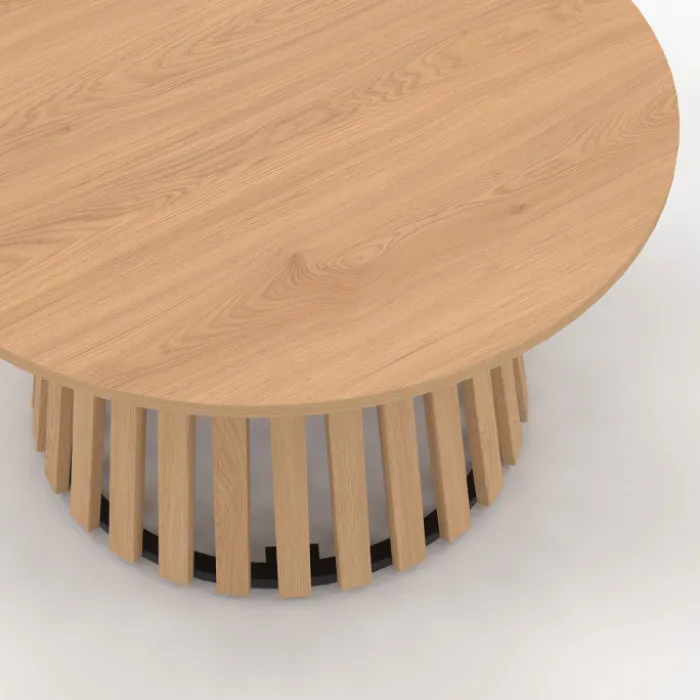 Table basse ronde 70 cm pied bois en lattes et plateau bois