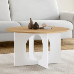 Table basse ronde 70 cm pied arc blanc