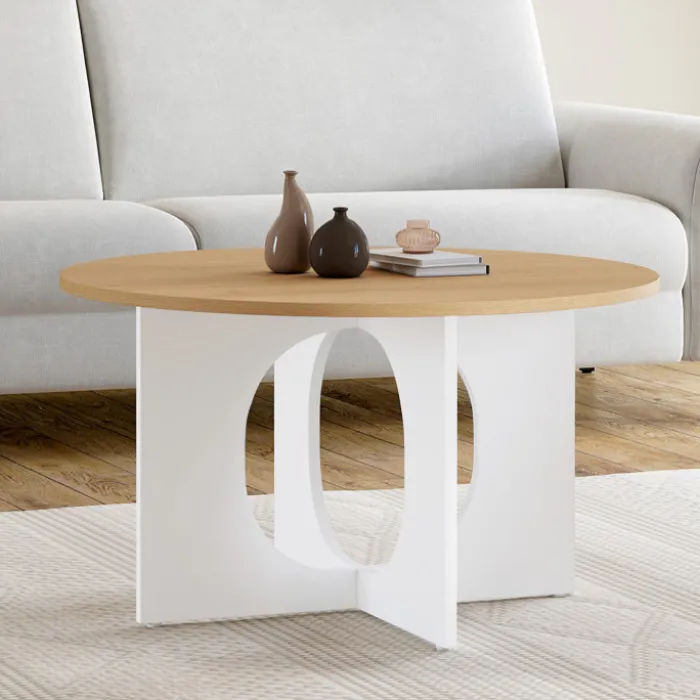Table basse ronde 70 cm pied arc blanc
