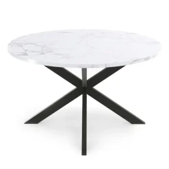 Table basse ronde avec plateau effet marbre blanc 70 cm