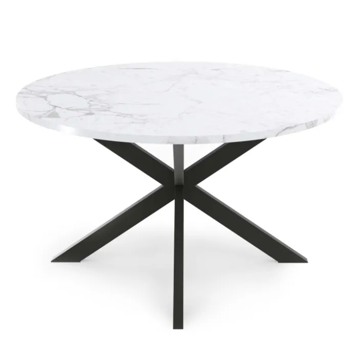 Table basse ronde avec plateau effet marbre blanc 70 cm