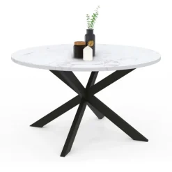 Table basse ronde avec plateau effet marbre blanc 70 cm