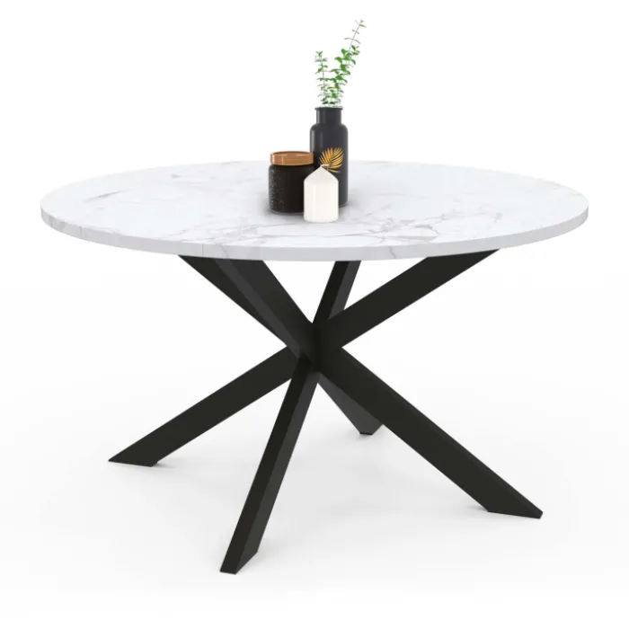 Table basse ronde avec plateau effet marbre blanc 70 cm