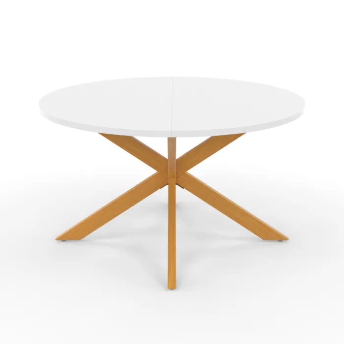 Table basse ronde blanche et bois 70 cm pied araignée
