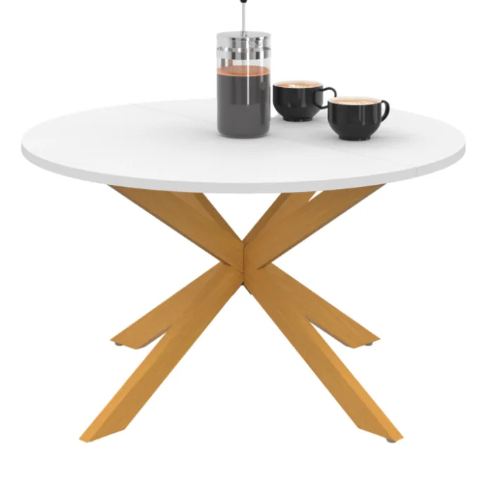 Table basse ronde blanche et bois 70 cm pied araignée