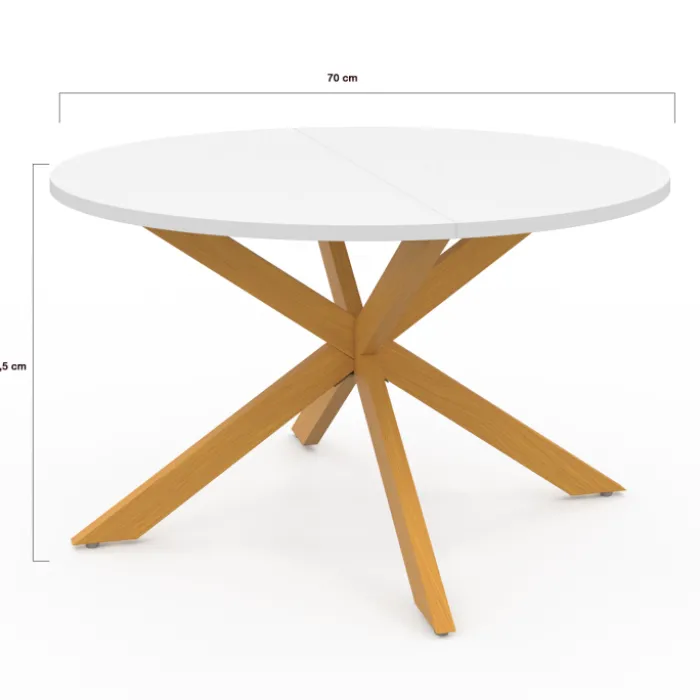 Table basse ronde blanche et bois 70 cm pied araignée
