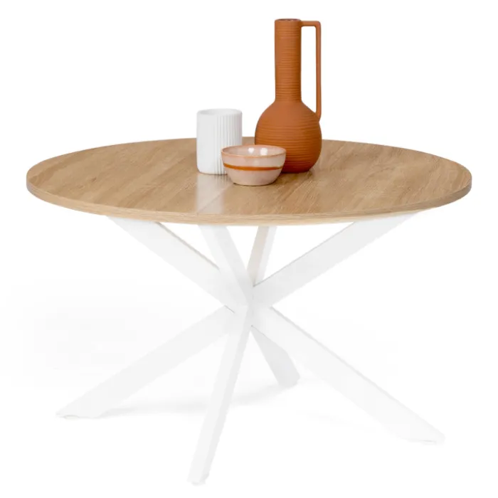 Table basse ronde bois et blanche industrielle