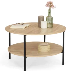 Table basse ronde double plateau style industriel 70 cm