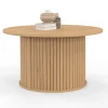 Table basse ronde moderne 70 cm lattes coloris chêne