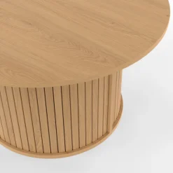 Table basse ronde moderne 70 cm lattes coloris chêne