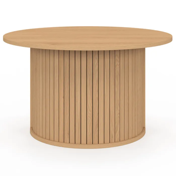 Table basse ronde moderne 70 cm lattes coloris chêne