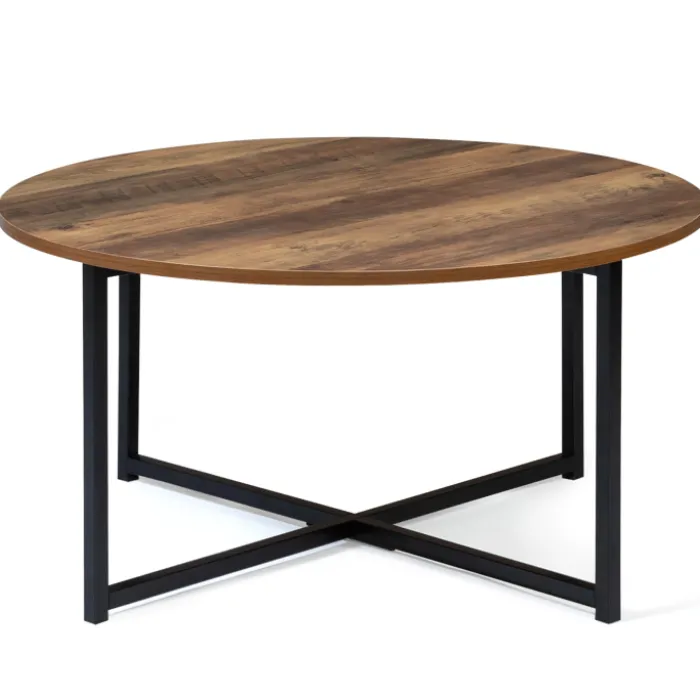 Table basse ronde style industriel bois foncé 80 cm