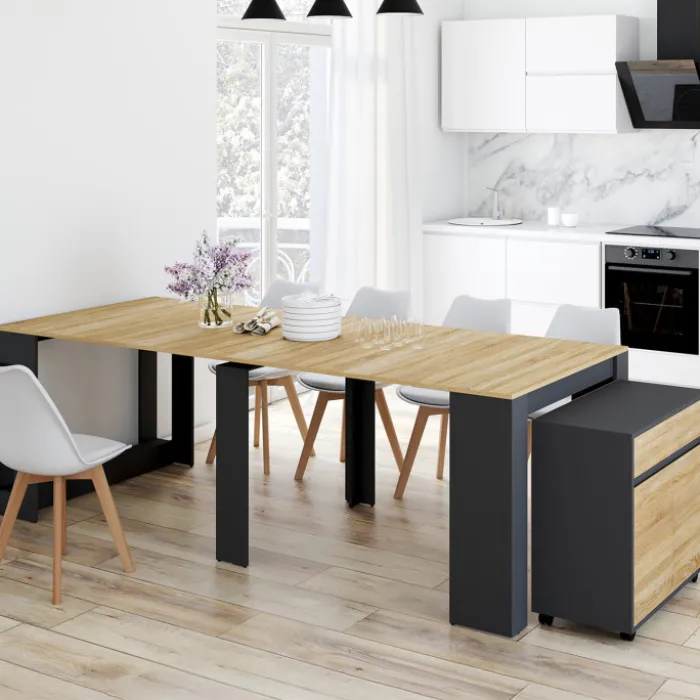 Table buffet extensible 10 personnes 235 cm bois et noir