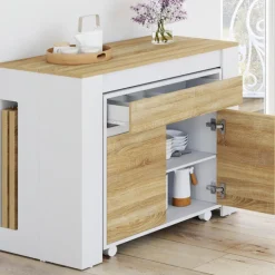 Table buffet extensible 10 personnes 235 cm bois blanc et façon hêtre