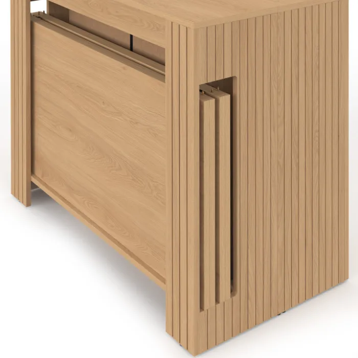 Table buffet extensible JULIETTE 10 personnes 235 cm effet lattes tasseau bois coloris chêne