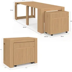 Table buffet extensible JULIETTE 10 personnes 235 cm effet lattes tasseau bois coloris chêne