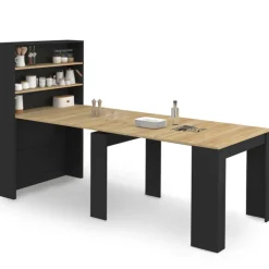 Table buffet haut extensible 8 personnes bois et noir 235 cm