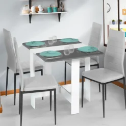 Table console blanche et grise en bois