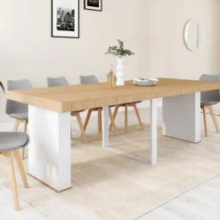 Table console extensible bois et blanc