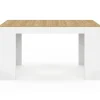 Table console extensible 140 cm blanc et bois façon hêtre