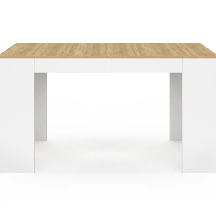 Table console extensible 140 cm blanc et bois façon hêtre