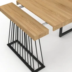 Table console extensible 10 personnes 235 cm plateau bois et pied filaire en métal noir
