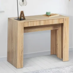 Table console extensible imitation hêtre 10 personnes 235 cm