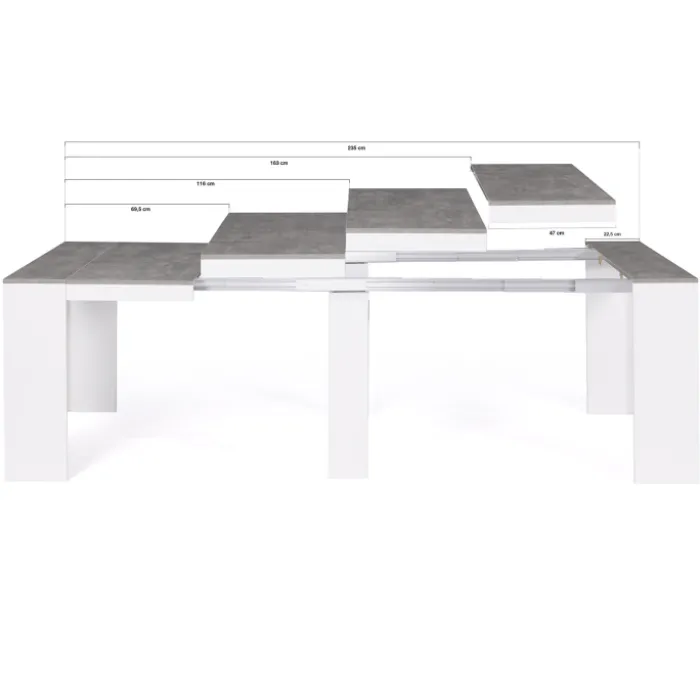 Table console extensible bois blanc et effet béton 10 personnes