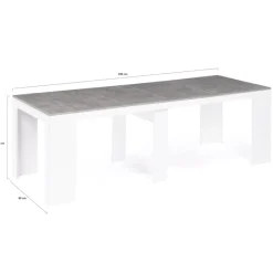 Table console extensible bois blanc et effet béton 10 personnes