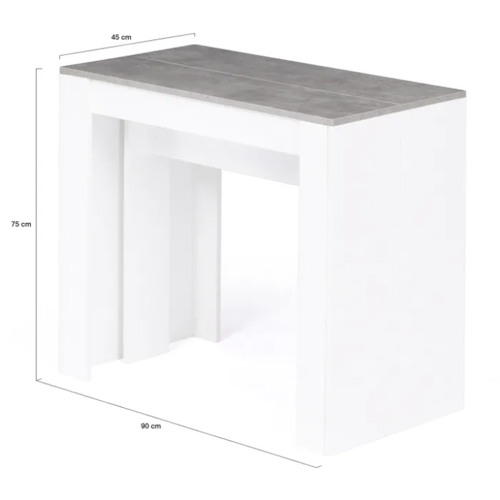 Table console extensible bois blanc et effet béton 10 personnes