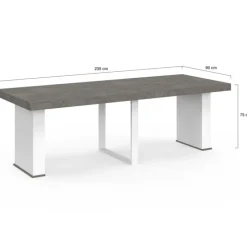 Table console extensible 10 personnes 235 cm béton et blanc