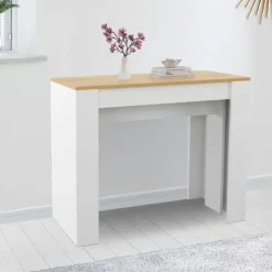 Table console extensible bois blanc et façon hêtre 300 cm 14 personnes