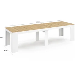 Table console extensible bois blanc et façon hêtre 300 cm 14 personnes