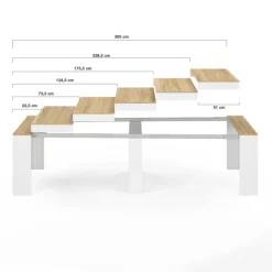 Table console extensible bois blanc et façon hêtre 300 cm 14 personnes
