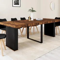 Table console extensible 10 personnes 235 cm bois effet vieilli et noir