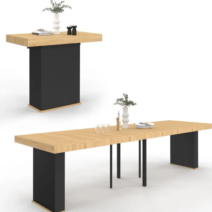 Table console extensible 14 personnes 300 cm bois et noir