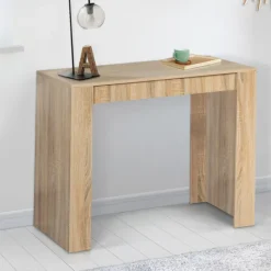 Table console extensible imitation hêtre 6 personnes 140 cm