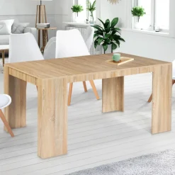 Table console extensible imitation hêtre 6 personnes 140 cm