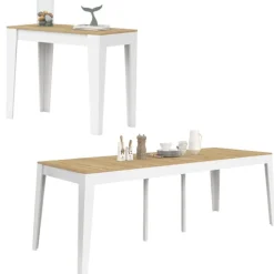 Table console extensible 10 personnes 235 cm bois et façon hêtre