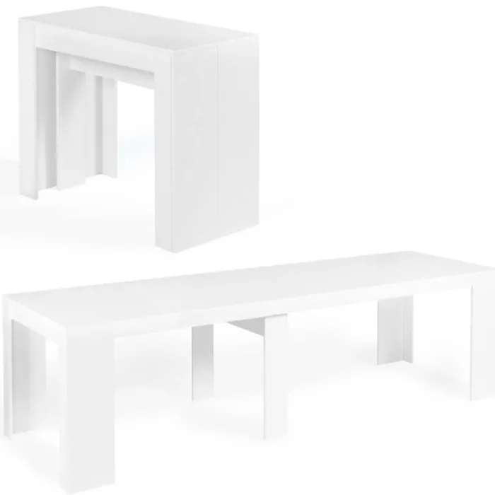 Table console extensible blanche 14 personnes 300 cm