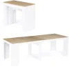 Table console extensible bois façon hêtre et blanc 10 personnes