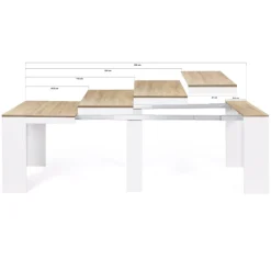 Table console extensible bois façon hêtre et blanc 10 personnes
